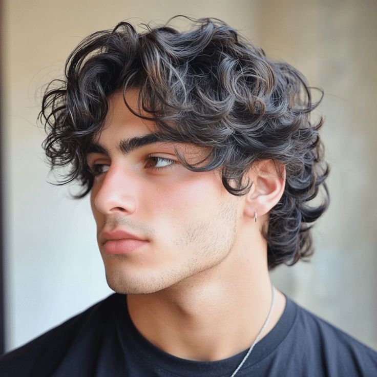 Cheveux bouclés mi-longs homme