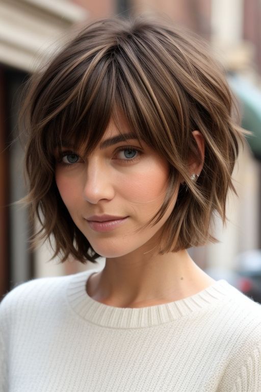 Carré court dégradé effilé frange