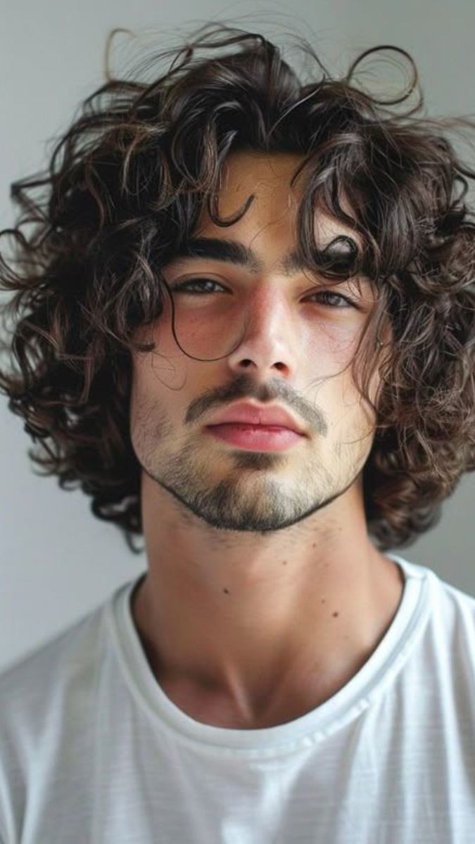 Cheveux bouclés mi-longs homme