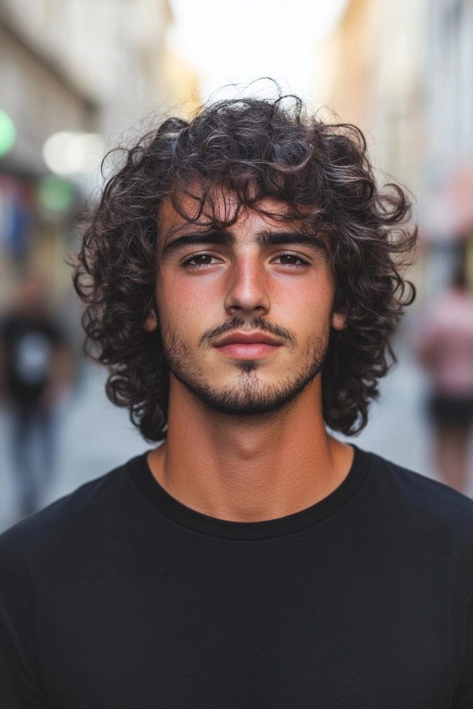 Cheveux bouclés mi-longs homme