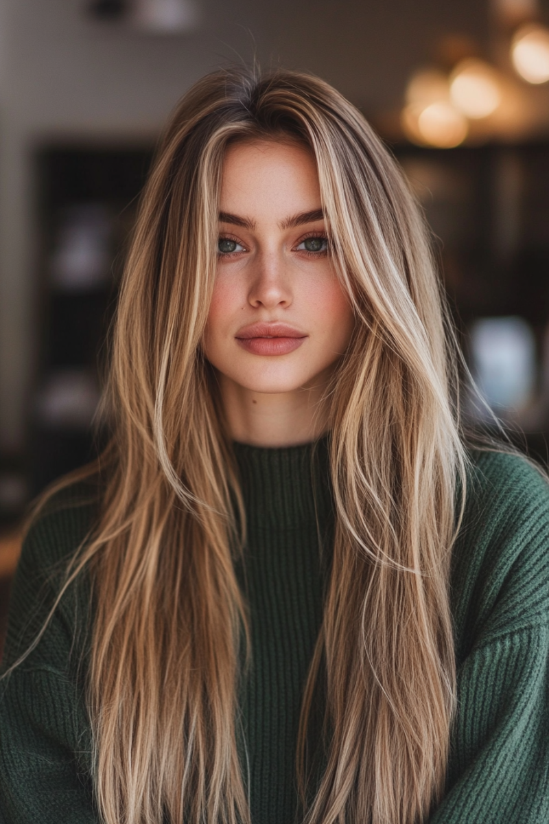 Dégradé long cheveux lisses