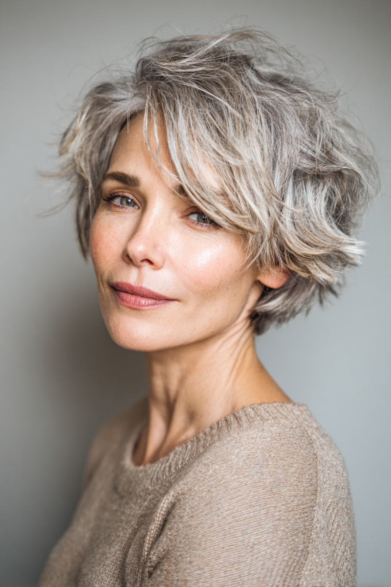 Cheveux gris femme 50 ans court