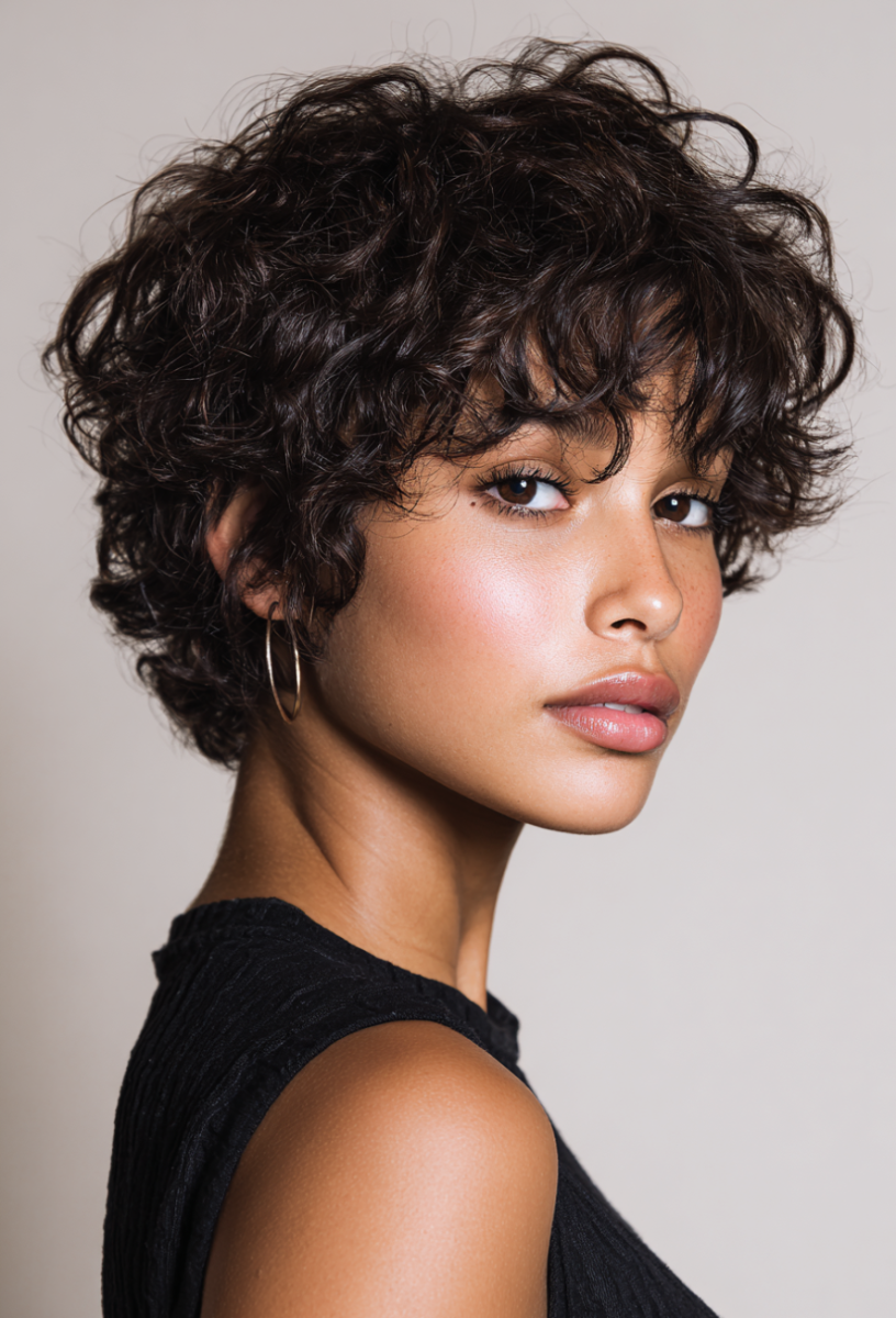 Coupe courte cheveux frisés