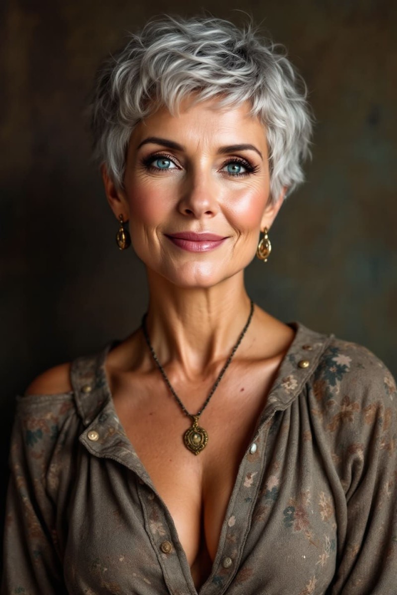 Cheveux gris femme 50 ans court