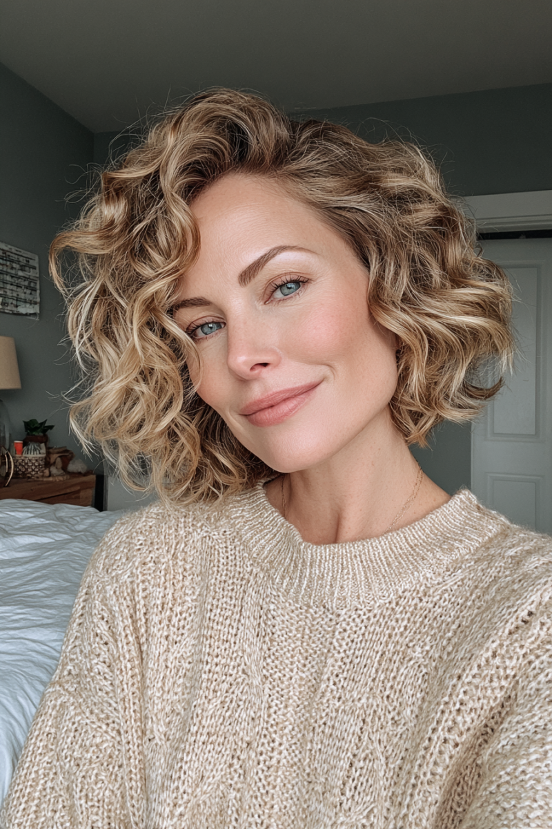 Balayage cheveux bouclés courts