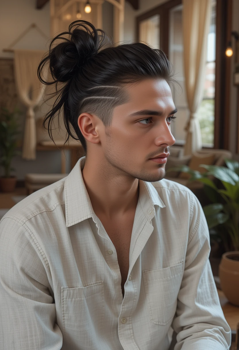 Coupe homme rasé côtés long dessus