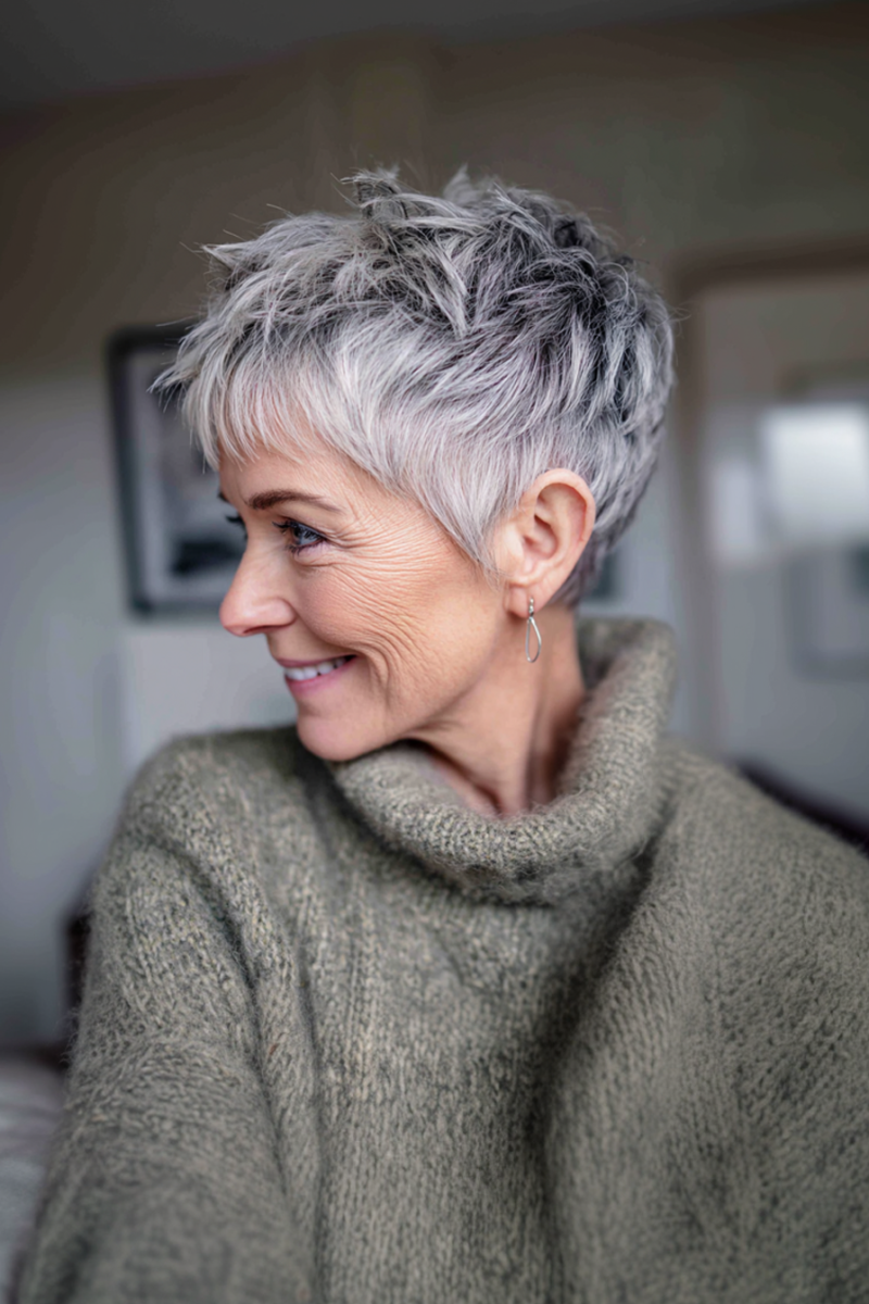 Cheveux gris femme 50 ans court