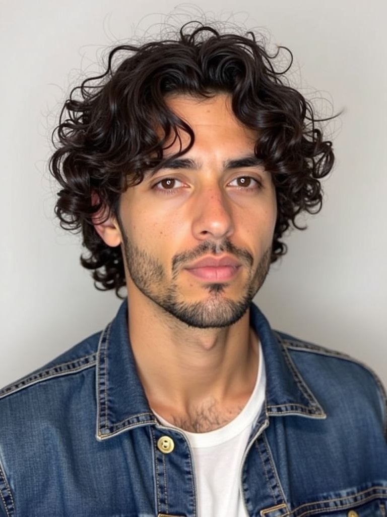 Cheveux bouclés mi-longs homme