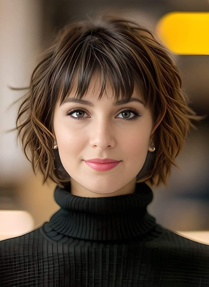 Carré court dégradé effilé frange