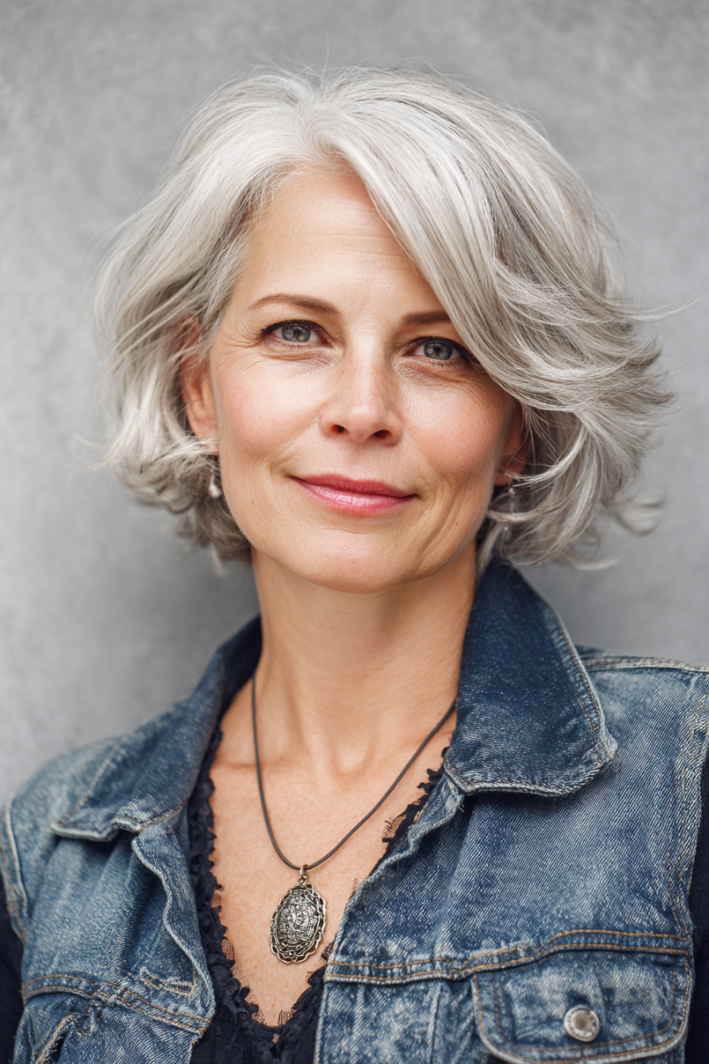 Cheveux gris femme 50 ans court