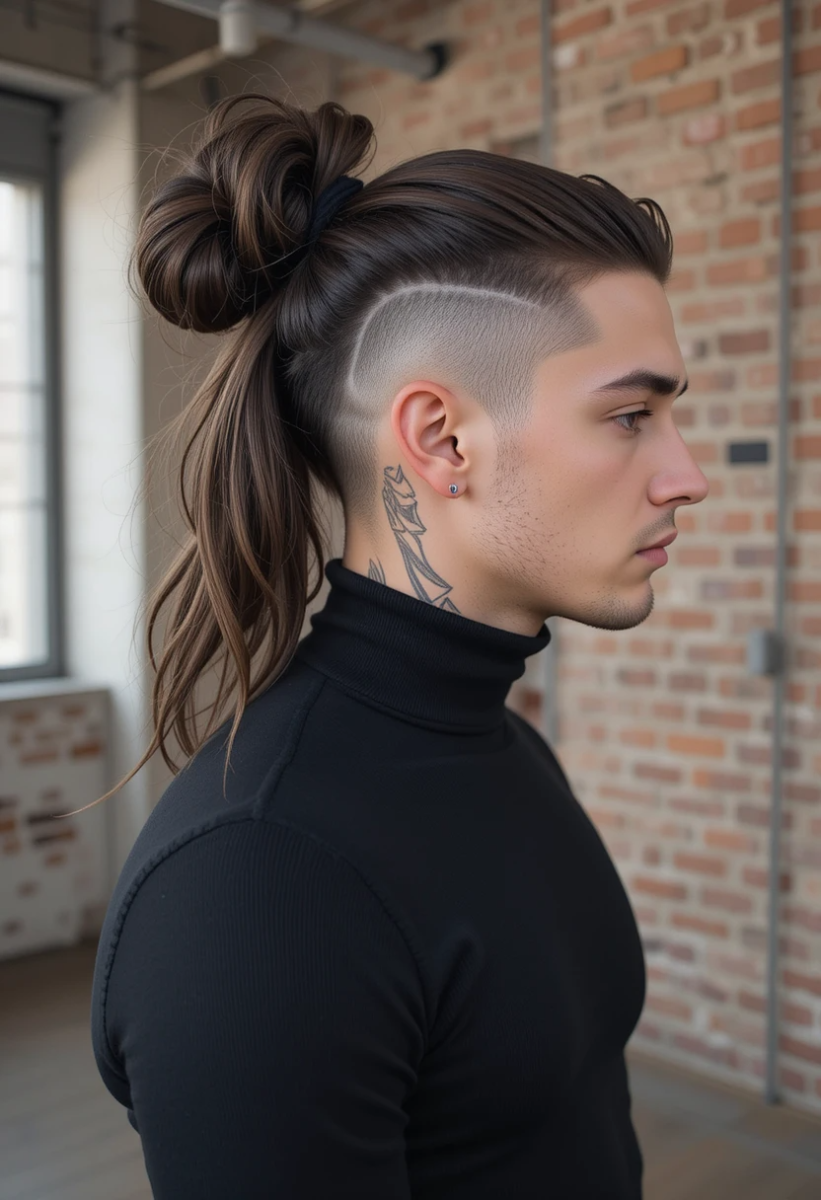Coupe homme rasé côtés long dessus