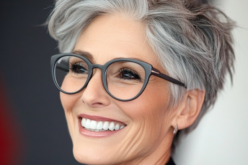 Coupe boule courte à 60 ans : une coiffure qui met les lunettes en valeur